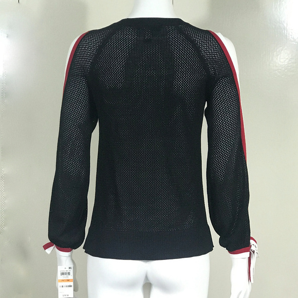 INC Striped Sleeve Cold Shoulder Top - Picture 4 of 8